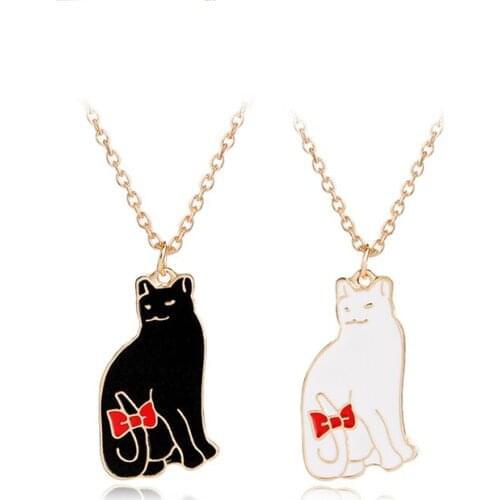 Meirenpeizi Cute Animal Charms Enamel Japan Cat Pendant Necklace For Womens Jewelry Geometric Delicate Clavicle Chains