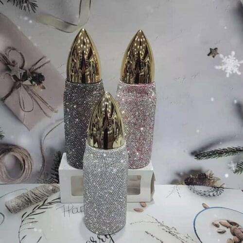 Fashion Diamond-studded Bullet Cup Stainless Steel Hot Vacuum Flask Tumbler Mug Women Thermos Water Bottles Gift 350ml/500ml