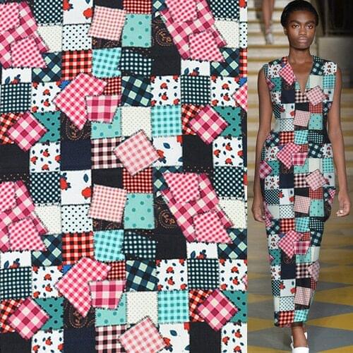 Fashion patchwork design 100% silk crepe de chine fabric 140cm width,SCDC1065