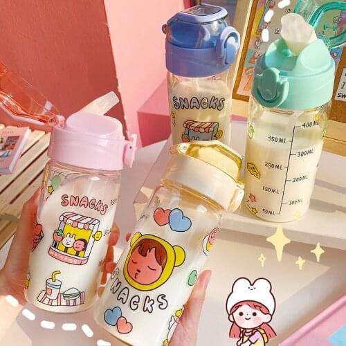 Fashion Printing Glass Water Bottle Portable Outdoor Sports Leakproof Drinking Bottle With Straw Cute Water Bottles For Kids