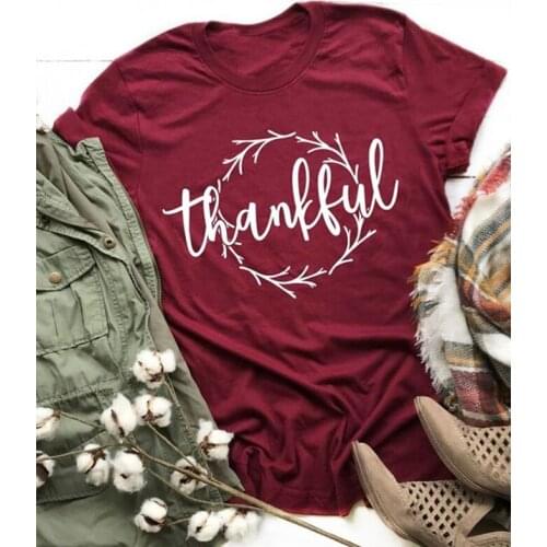 Fashion Letter Grateful Thankful Blessed Printed Short Sleeve Printing Graphic Tees Shirt Female Tee Tee Tops Women T-shirt