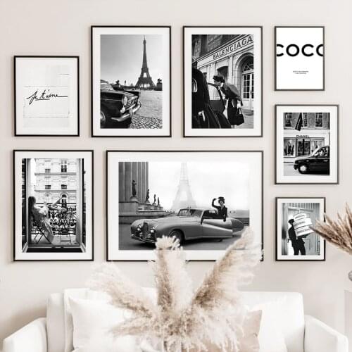 Fashion Paris Vintage Race Car Lady Black White Nordic Posters And Prints Wall Art Canvas Painting Wall Pictures For Living Room