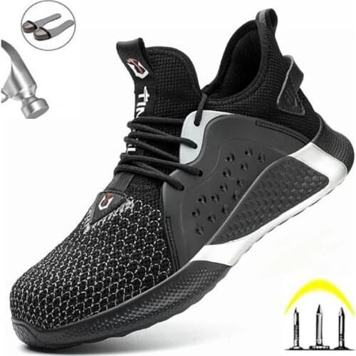2021Summer Men Breathable Casual Shoes with Steel Toe Cap Puncture-Proof Lightweight Working Footwear Safety Protective Shoes