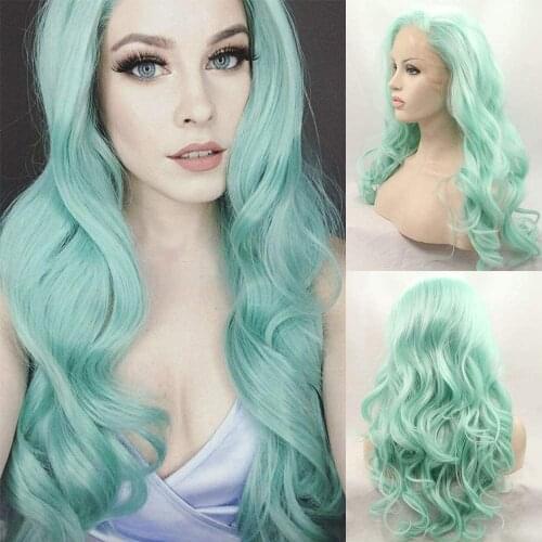 Mint Green Synthetic Wigs for Women Long Wavy Lace Front Wig Free Part Heat Resistant Fiber Natural Looking Light Green Wig 24
