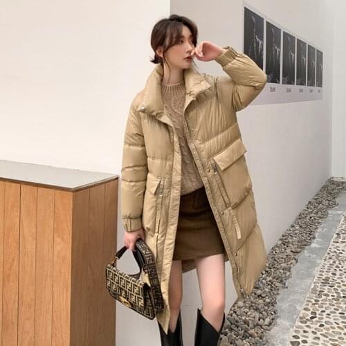 New style down jacket womens winter clothes mid-length over-the-knee Korean thick 90% white duck down solid color warm jacket