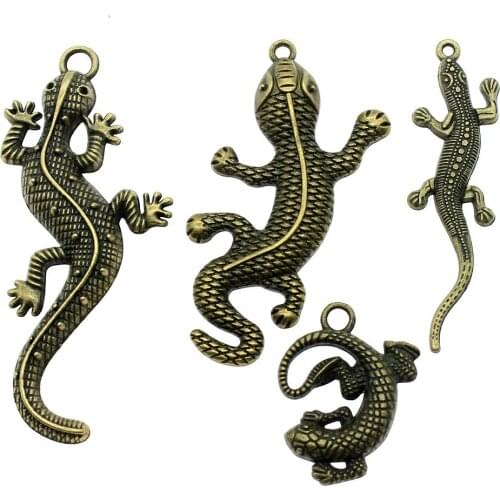Antique Bronze Color Gecko Charm Pendants Jewelry Accessories Lizard Charms For Jewelry Making