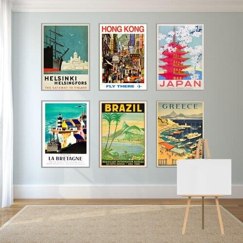 Greece City Japan Tour Travel Canvas Paintings Vintage Wall Pictures Brazil Posters Coated For Living Room Home Decoration Gift
