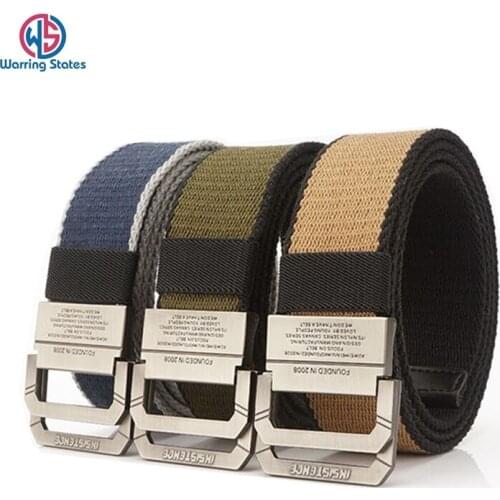 [warring States] High Quality Military Equipment Tactical Belt Man Buckle Double Ring Thick Canvas Belts for Men Gifts for Men