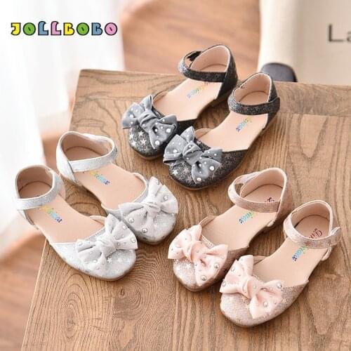 Children Shoes Girls Bowknot Sandals Princess Star Flat Kids Party Shoes Summer Casual Sandals for Girls Black Pink Silver
