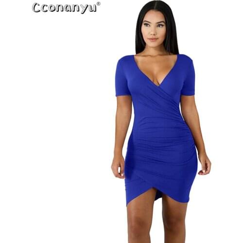 Sexy V-Neck Dress 2020 Summer Stretch Bodycon Smocking Slim Dresses Ladies Bandage Streetwear Mini Party Club Dress
