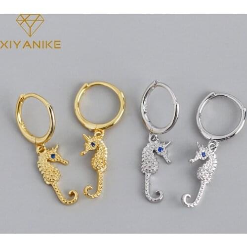 XIYANIKE 925 Sterling Silver Newly Arrived Seahorse Shape Hoop Earrings Female Lovely Sweet Gift For Girlfriend Prevent Allergy