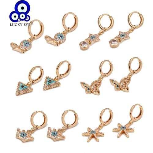 Lucky Eye Star Butterfly Evil Eye Drop Earrings Gold Color Blue Zircon Dangle Earrings for Women Girls Fashion Jewelry BE12