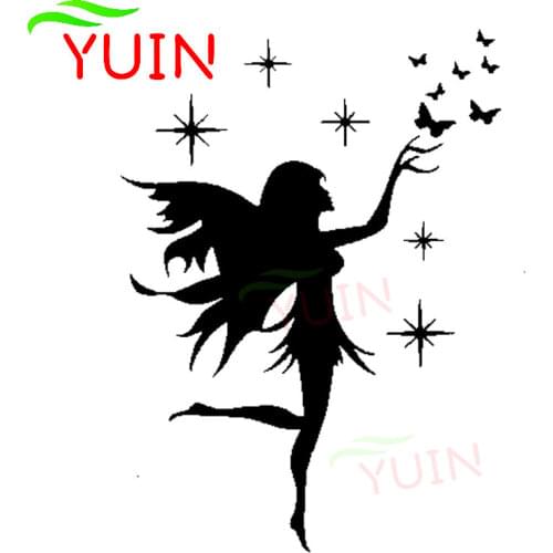 Fairy Butterfly Art Car Sticker Fashion Car Window Decoration PVC Waterproof Sunscreen Decal Black/White/Red/Laser/Silver