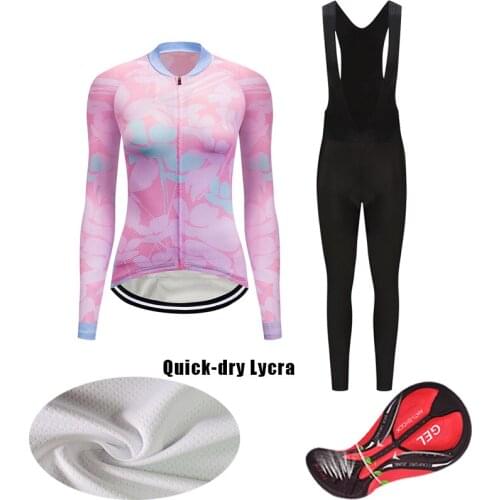 Sunscreen cycling clothes women 2021 Autumn long sleeve bike jersey bib set Ladies trisuit sport bicycle clothing mtb dress kit