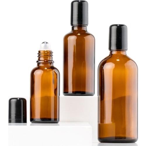 Steel Rolling Ball Roll-On Amber Glass Bottle Refill Container For Essence Perfume/Basic/Herbal Mint Oil Light-avoiding