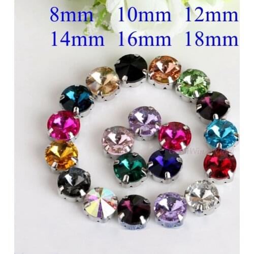Glass Rhinestones! Satellite / Round Shape Diamond With Claw Sew On Strass Metal Base Buckle Crystal Stone Beads For Clothes