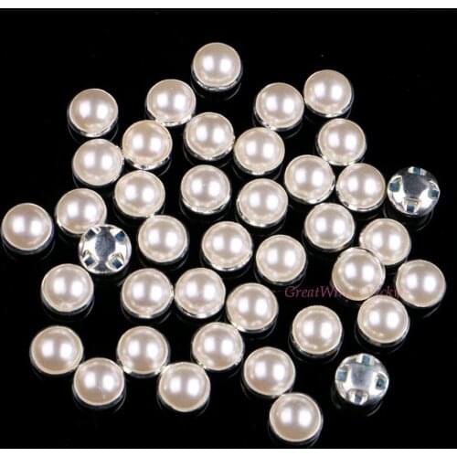 6mm / 8mm Pearl Rhinestones 50pcs/pack With Four Holes Metal Base Claw Sew-On Button Diamond Crystal For Garment Accessory DIY