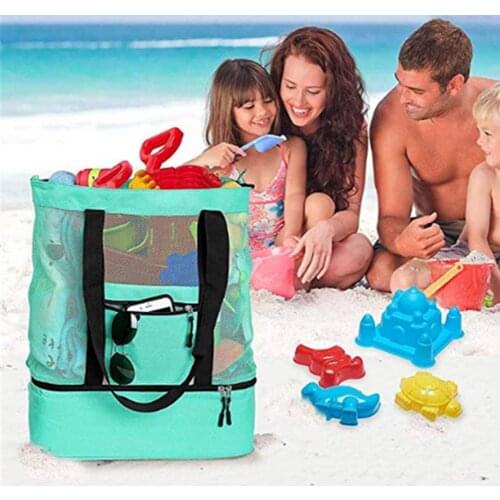 Outdoor Camping Beach Mesh Tote Bag With Detachable Cooler Bag Packing Organizer Storage Handbag Fresh-keeping Picnic Bag