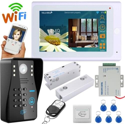 720P 7" Wired / Wireless Wifi RFID Password Video Door Phone Doorbell Intercom System Electric Bolt Lock Frameless Glass Door NC