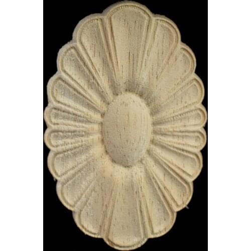 Vintage Flower Carving Natural Wood Appliques for Furniture Cabinet Unpainted Wooden Mouldings Decal Decorative Figurine