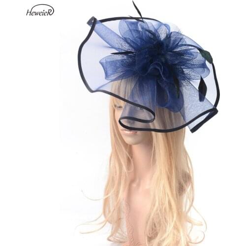 Handmade Large Navy Blue Netting Fascinator Derby Hat Women Cocktail Ascot Hair Clip Accessories