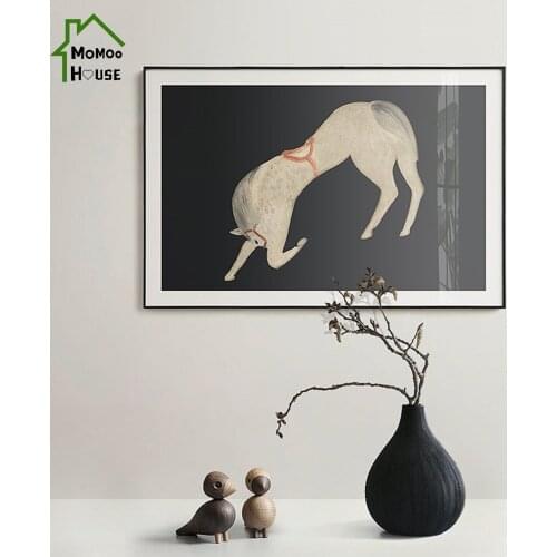 Japan Style Animal Canvas Painting Black Unicorn Japanese Wall Art Poster and Prints Vintage Picture for Living Room Home Decor