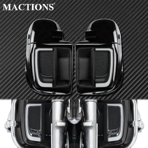 Vivid Black Lower Leg Warmer Vented Fairing Glove Box+LED Lower Grill Light+Solid Plates Radiator Grill Cover For Harley Touring