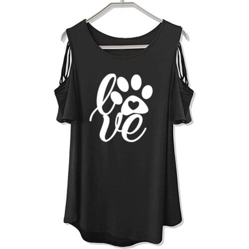 2020 New Arrival Love Letters Print T-Shirt For Women Short Sleeve Cotton Tshirt T-Shirt Women Female Tops Off The Shoulder Tee