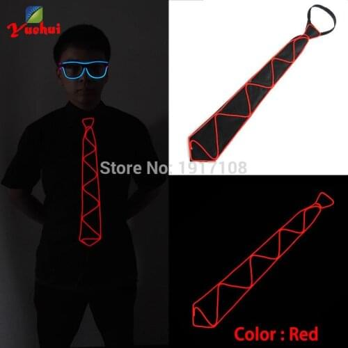 Hot sales 10 Color Choice blinking Flashing Party decor Gentlemen LED Neck tie EL wire Tie For Wedding decoration Party Supplies
