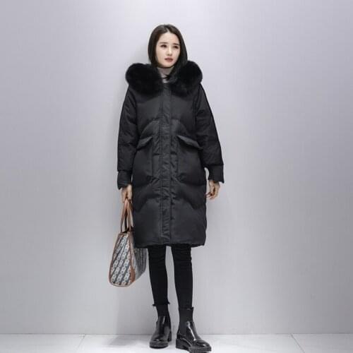 Women 2021 New Winter Fashion White Duck Down Coats Female Puffer Jackets Korean Slim Real Fox Fur Collar Hooded Parkas Outwear