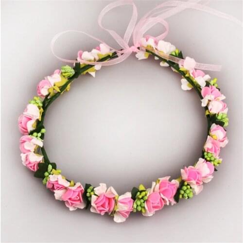Women Wedding Artificial Flower Wreath Handmade Fabric Adjustable Wreath Head wear Flower Crown Bride Hair Accessories Gift