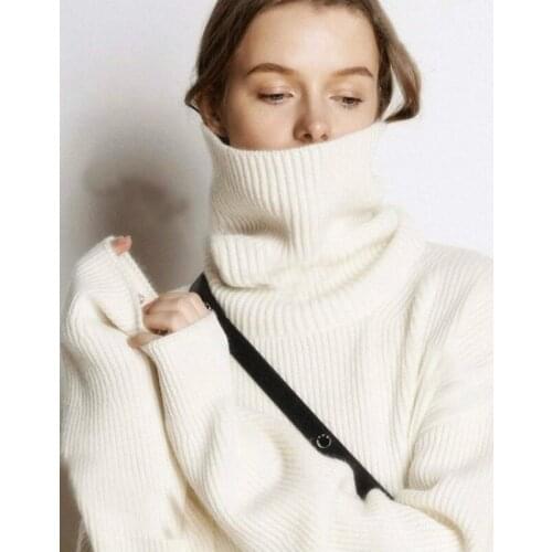 White Turtleneck Sweater Jumper Oversized Women Roll Collar Long Sleeves Plush Blouse Vintage Woman Jerseys Ladies Clothing 2021