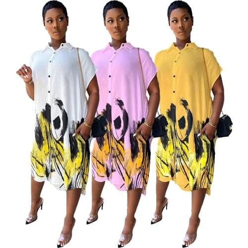 Women Long Sheer Shirt Dress Fashion Printed Casual Boho Dresses Button Up Turn Down Collar Summer Robe for 2021 Streetwear