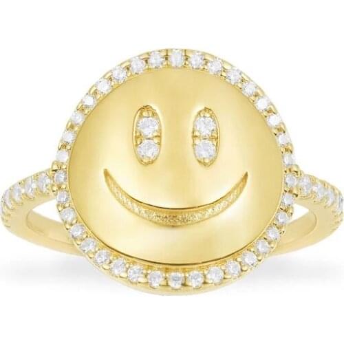 SOELLE June New Fashion S925 Sterling Silver Gold Color Smiling Face Ring An Afternoon At The Beach Series Women Brand Jewelry