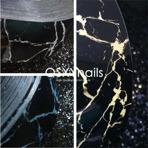 1 Roll 4cm*500m Blue / Yellow/ Grey Marble Deisgn Black Base Foils Transfer Paper Sticker Decal Manicure Nail Art Decoration