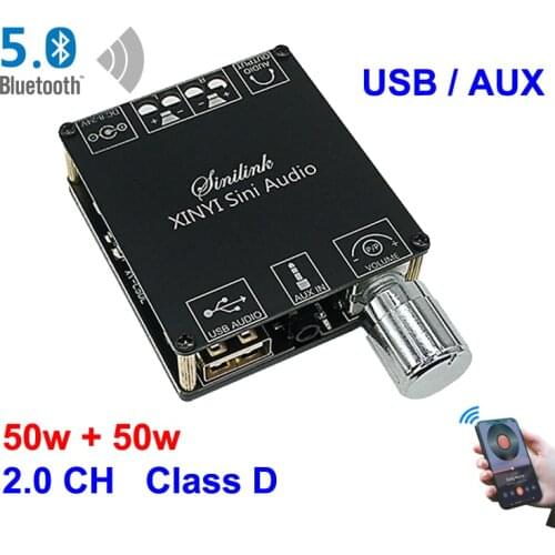 2*50W Bluetooth 5.0 Class D Audio Power Amplifier 10W~200W HiFi Stereo Wireless Music Player Mini USB Sound Card App Digital AMP