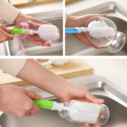 2Pcs Long Handle Sponge Brush For Cleaning Wineglass Bottle Coffe Tea Glass Cup Tube Kitchen Cleaning Tool Sponge Brush