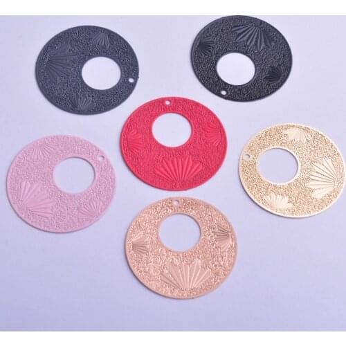 30pcs AB6388 35mm Brass Rose gold Plated Round Flower Charms Black Pink Pendant