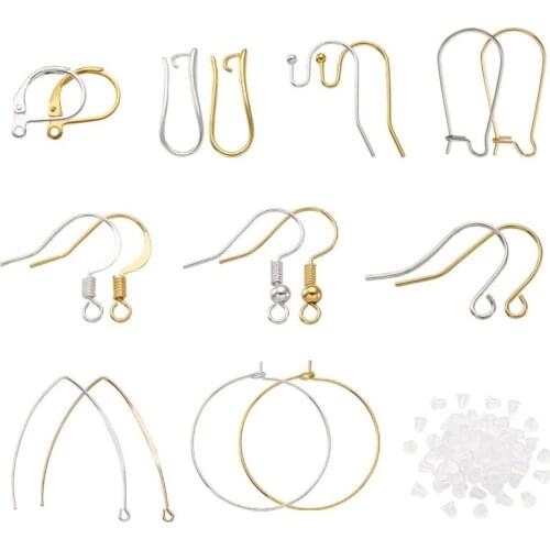 1Set Brass Earring Hooks Plastic Nuts and Leverback Earring Findings StainlessSteel Hoop Earring Fittings for DIY Jewelry Making