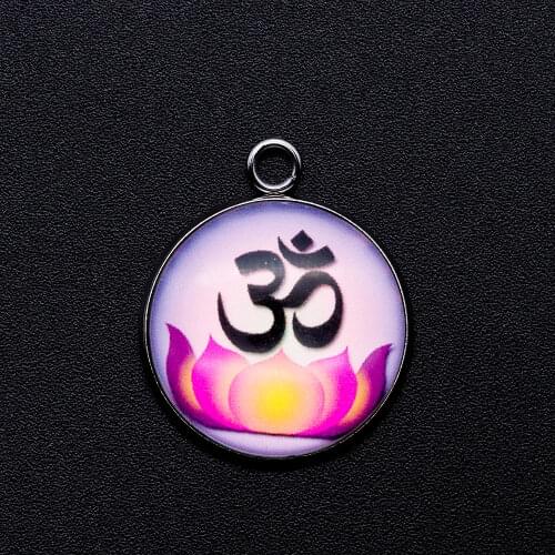 5pcs/lot Om Lotus Yoga Cabochon Jewelry Pendant DIY Charms Wholesale OEM Order Accepted Necklace Making Charm Jewellery Supplies