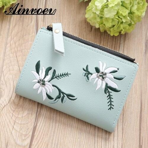 Ainvoev 2020 Zipper Wallet Card Holder Wallets and Purses Women Ladies Wallet Mini Folding Purse Embroidered Flower Pattern