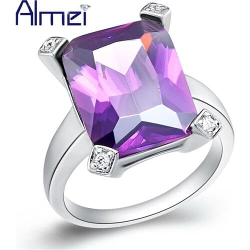 Almei Square Anel Feminino Square Purple Stone Wedding Rings Jewellery Silver Jewelry for Women Blue Red CZ Zircon Ring J467