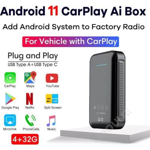 For Apple CarPlay AI Box 4GB+32GB, Universal Car Android 9.0 Split screen Wireless Mirror Link, Plug and Play, Auto TV Box