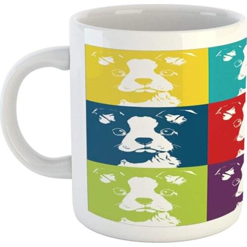 Boston Terrier Mug, Colorful Pop of Dog Portraits House Pet Pattern, Printed Ceramic Coffee Mug Water Tea Drinks Cup Gift