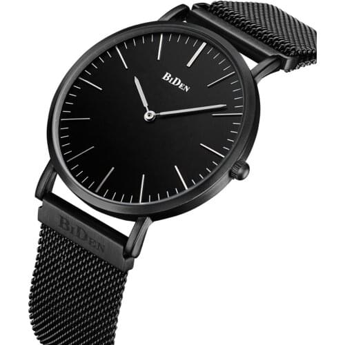 BIDEN Minimalist Men Fashion Ultra Thin Watches Simple Men Business Stainless Steel Mesh Belt Quartz Watch