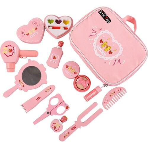 DIY Wooden Pretend Play Make Up Cosmetics Toy Simulation Makeup Set Princess Hairdressing Toys For Children Girls