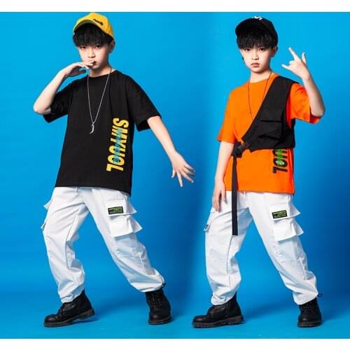 Kids Carnival Hip Hop Competitions Clothing Loose T Shirt Streetwear Tactical Cargo Pants for Girls Boy Dance Costume Clothes