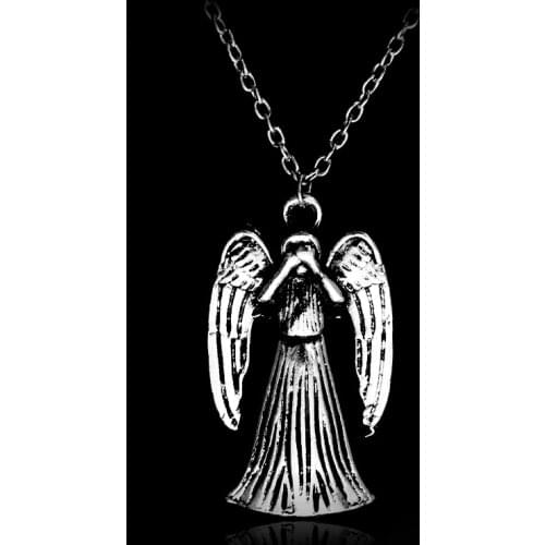 Dongsheng Necklace TARDIS Weeping Angels Demons Pendant Necklace Double Sided Antique Chain Vintage Necklace Jewelry