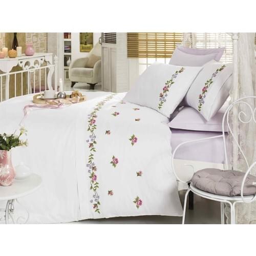 Ruching 3D Embroidered Double Personality Duvet cover set-Cross Stitch Lilac