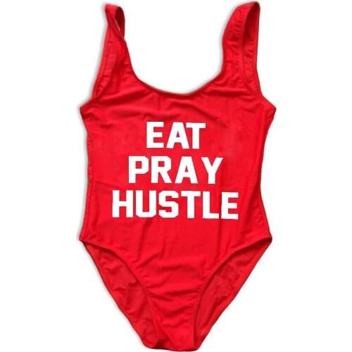 EAT PRAY HUSTLE women sexy bodysuits beachwear low back high cut swimwear bathing suits high waist one-piece Jumpsuits Rompers